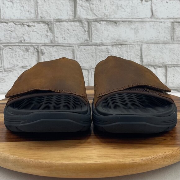 Skechers ArchFit Motley Mens 12 Brown Black Leather Revelo Slide Sandals - Picture 8 of 15